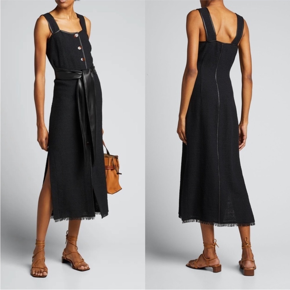 Nanushka Rita Dress Black Tie Front Button Down Raw Hem